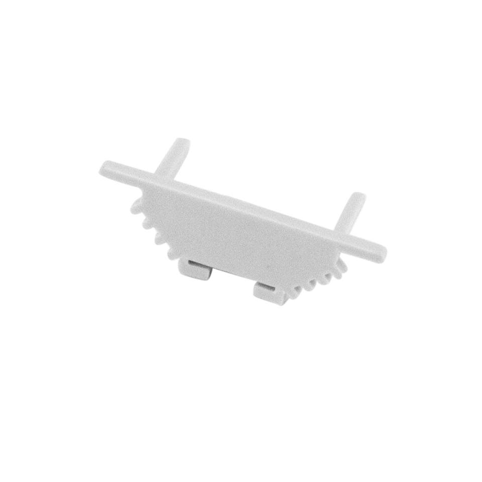Moss LED ALS-A3010 closed end cap without hole white plastic for surface mount aluminum channel LED profile with serrated grip edge mounting tabs and screw hole for clean finish slim low-profile LED strip lighting installation