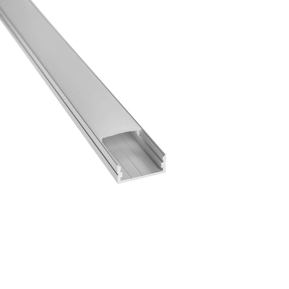 MossLED MOSS-ALM-2310 aluminum LED channel low profile 23mm x 10mm angled view showing open top channel and mounting area on white background