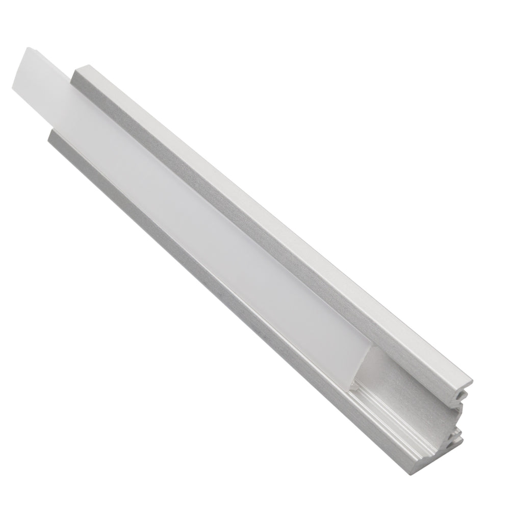 Moss LED aluminum channel MOSS-ALS-A2016 silver anodized profile open view without cover showing LED tape mounting groove and end cap