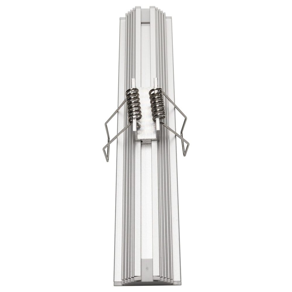 Moss LED aluminum channel MOSS-ALS-A3010 back view showing spring clips for recessed ceiling mounting silver anodized profile for LED strip lighting