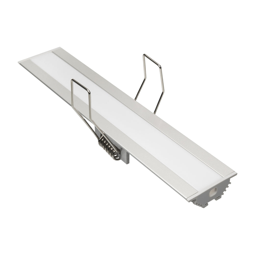 Moss LED aluminum channel MOSS-ALS-A3010 recessed silver profile with spring clips for ceiling mounting milky diffuser cover and end cap for LED strip lighting