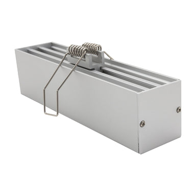 Moss LED MOSS-ALQ-3535F aluminum channel back open view showing spring clip mounting hardware inside profile