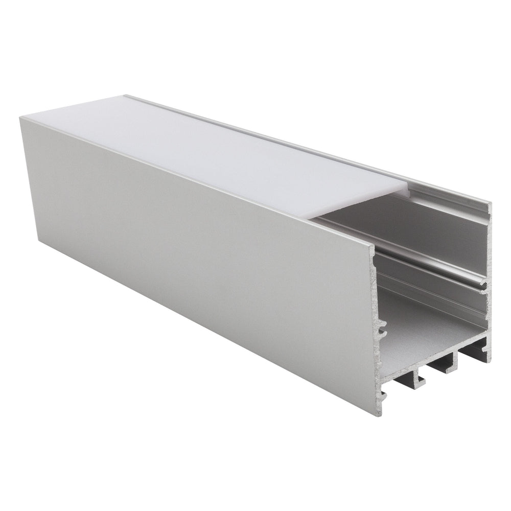 Moss LED MOSS-ALQ-3535F aluminum channel open profile view with diffuser cover partially removed showing internal LED strip mounting area