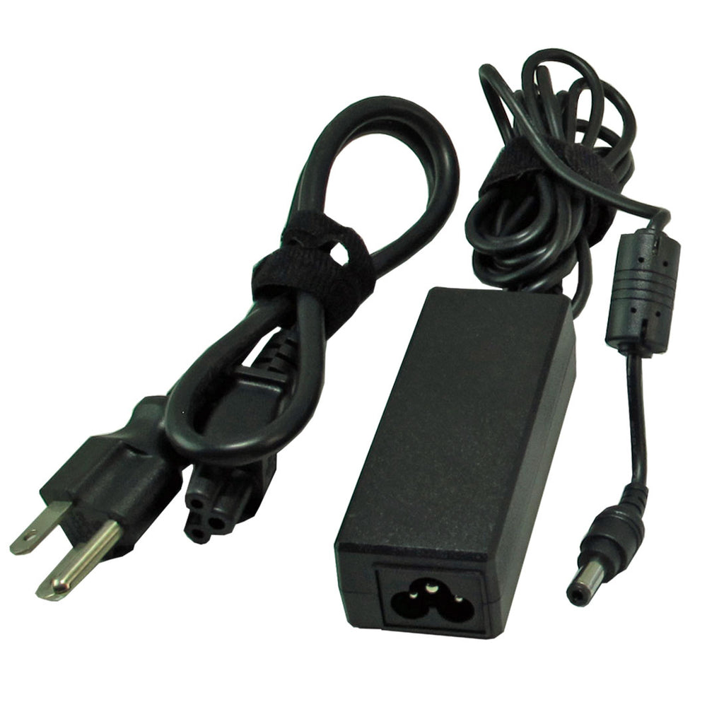 Moss LED BP100 98W LED power supply adapter angled view showing black brick unit with AC power cord three-prong plug and DC barrel connector output on white background
