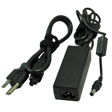 Moss LED BP100 98W LED power supply adapter angled view showing black brick unit with AC power cord three-prong plug and DC barrel connector output on white background