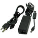 Moss LED BP100 98W LED power supply adapter angled view showing black brick unit with AC power cord three-prong plug and DC barrel connector output on white background