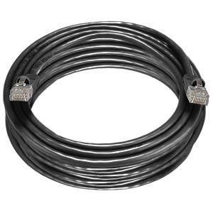 MossLED 100ft black Cat5E ethernet network cable coiled with RJ45 connectors, 350MHz UTP bare copper patch cord