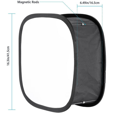 Moss LED Cinema Work Light softbox dimensions diagram showing magnetic rods 16.5cm width and 41.5cm height