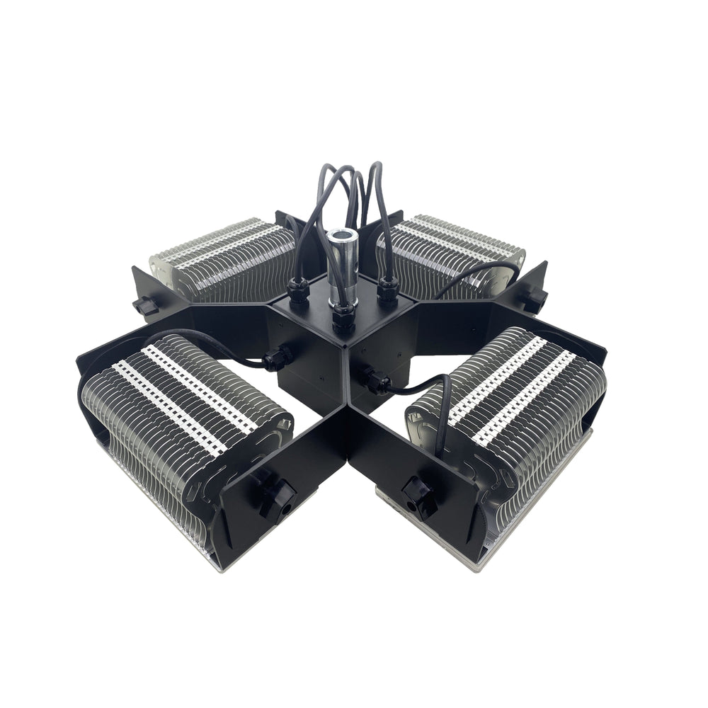 Moss LED Cross-Focus Quattro rear view showing fanless heat sink design on four LED panel heads