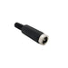 Moss LED DC Barrel Plug Field Installable Male 2.1mm x 5.5mm, Black Housing Angle View Showing Center Pin and Barrel, 5A for LED Power Cable Assembly