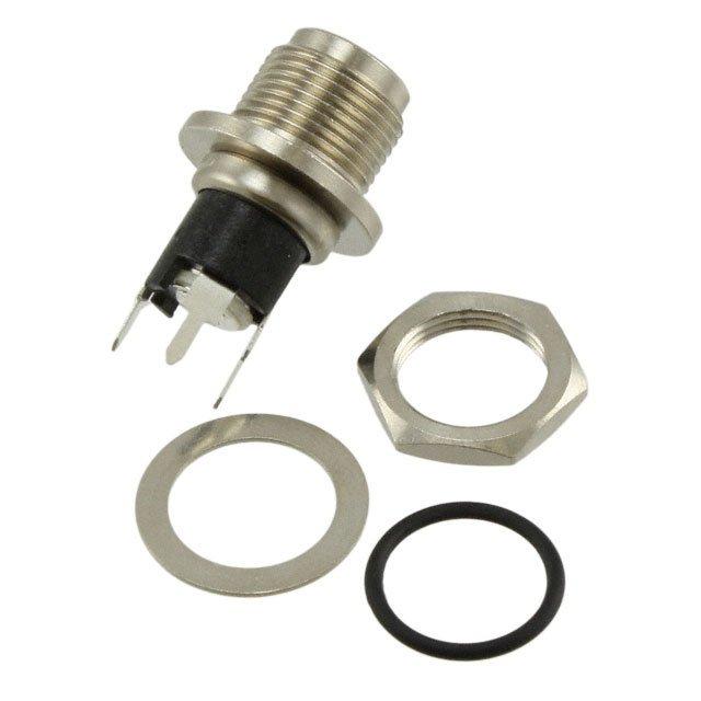 Moss LED DC Panel Mount Jack PCL722AS with Mounting Hardware, Metal Threaded Body with Nut Washers and O-Ring, Solder Pin Terminals for LED Power