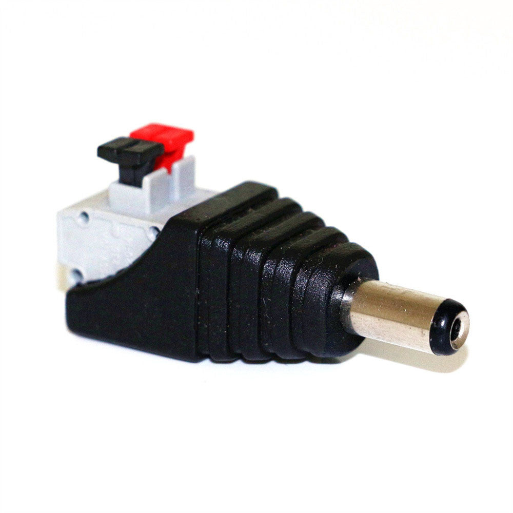 MossLED DC quick clamp terminal block with DC barrel female connector 5.5x2.1mm, toolless push-button wire connection for LED strip lighting