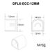 Moss LED DiffuseFLEX LED End Caps DFLX-ECC-12MM technical specification drawing showing closed cap dimensions 15mm x 14mm x 12mm with cross-section views