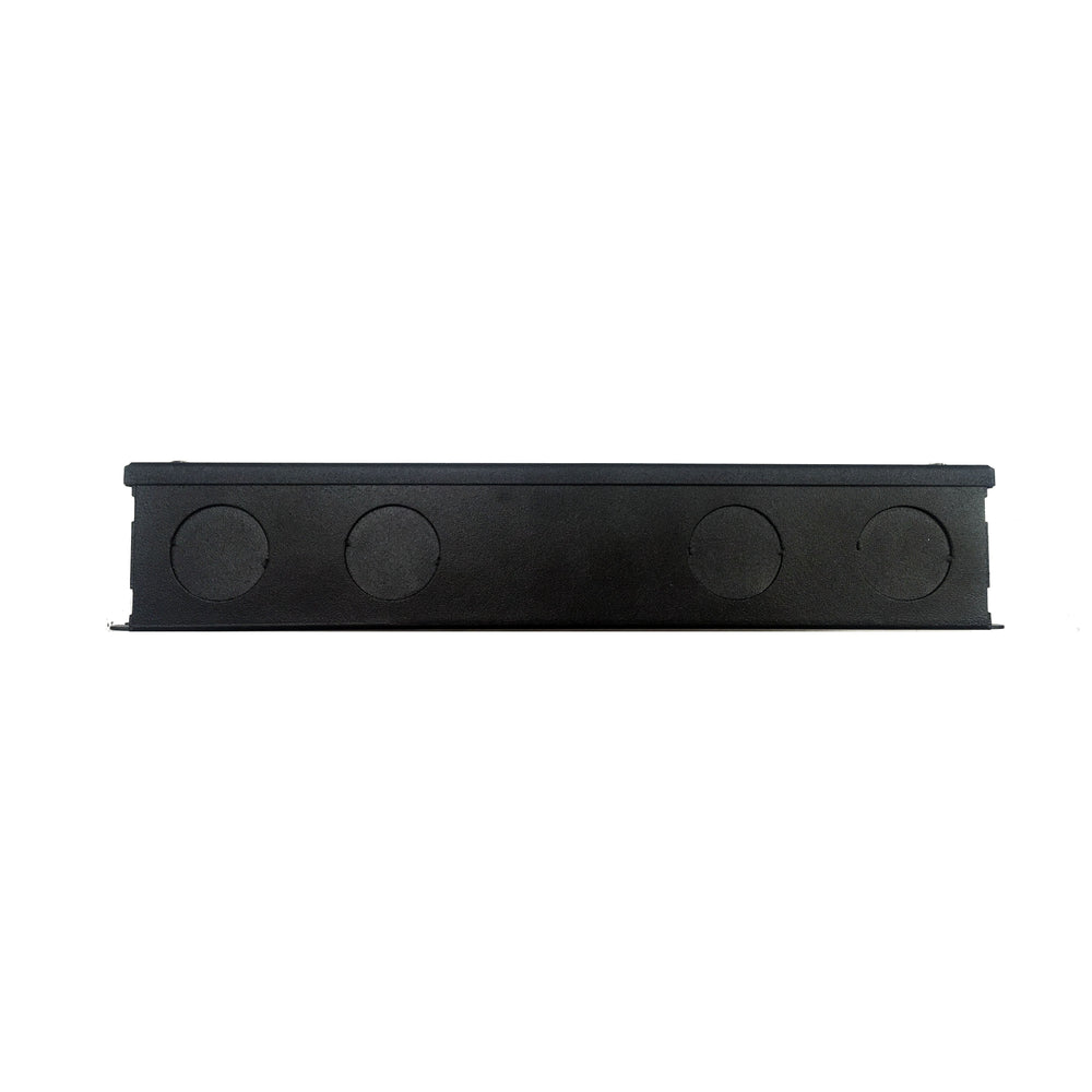 Moss LED TRIAC phase cut dimmable LED driver long side view showing black metal enclosure with multiple circular wire knockouts for flexible conduit installation