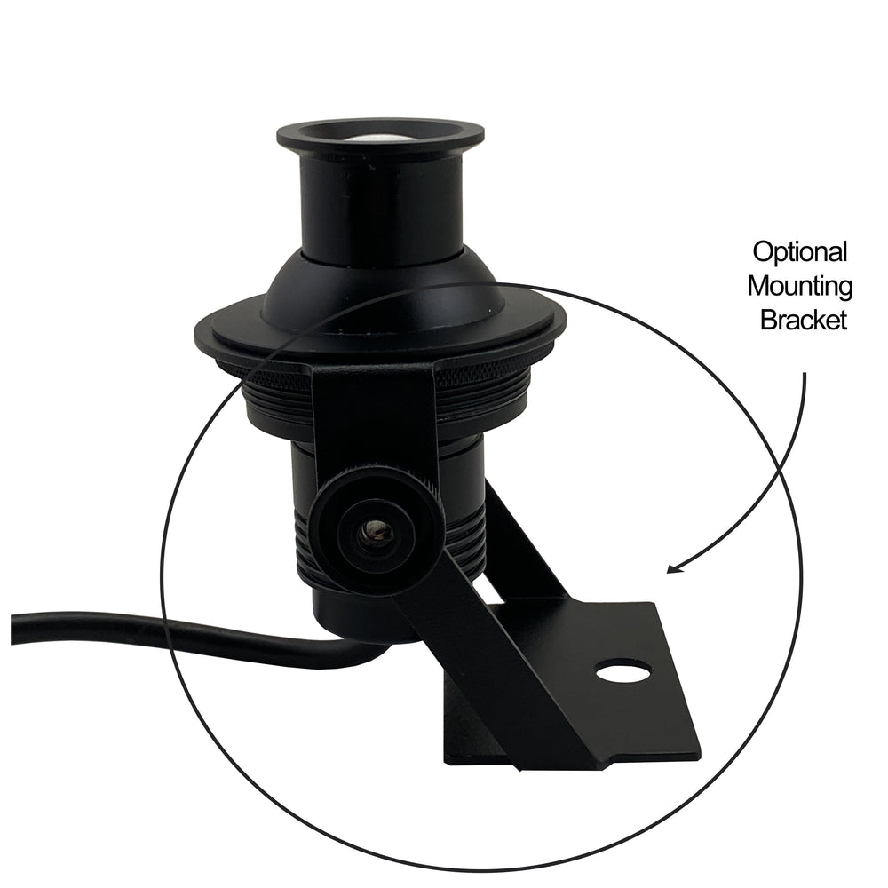 Moss LED EyeZoom Spotlight with optional mounting bracket side view black zoomable RGBW LED fixture