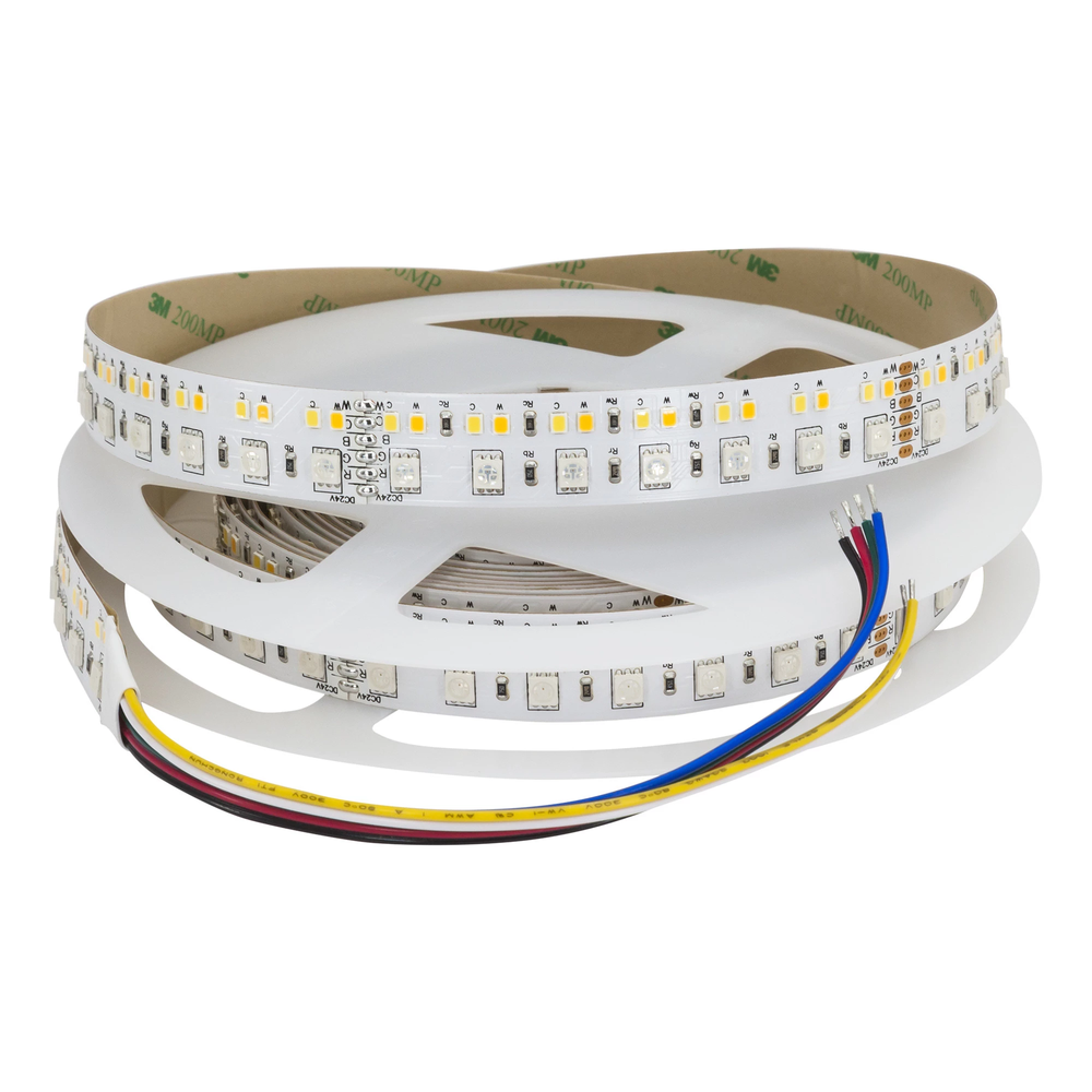 FlexLED 210 RGB+WW+CW 24V 210 LEDs/m white PCB loose coil with 5-wire bare lead connections – Moss LED