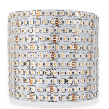 Moss LED FlexLED 96 RGB + White All-In-One 24V 2700K warm white 96 LEDs/m coiled reel on white background showing RGB and white diodes