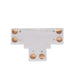 MossLED FlexLED PCB connector 3-way T-shape with copper solder pads and polarity markings for LED strip connections on white background
