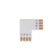 MossLED FlexLED PCB connector 4-pin RGB 2-way L-shape with copper solder pads and G R B + channel markings for RGB LED strip connections on white background