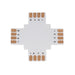 MossLED FlexLED PCB connector 4-pin RGB 4-way cross shape with copper solder pads and G R B + channel markings for RGB LED strip connections on white background