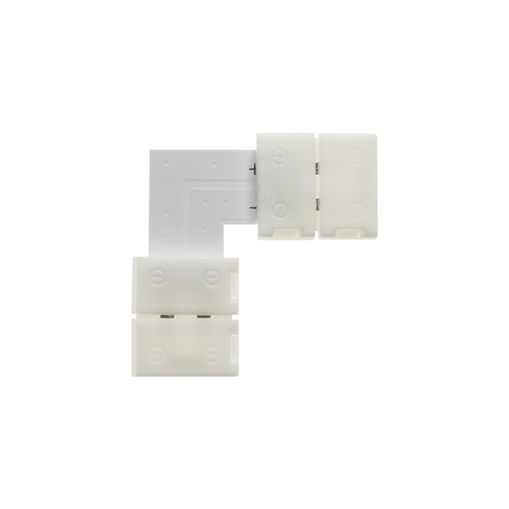 MossLED FlexLED QwikClip 2-way straight connector multiple angles showing top and bottom views solderless LED strip connector on white background