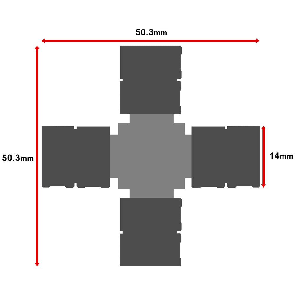 MossLED FlexLED QwikClip 4-way cross connector dimensions diagram 50.3mm x 50.3mm x 14mm solderless LED strip connector