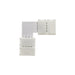 MossLED FlexLED QwikClip RGB 4-pin 2-way straight connector multiple angles showing RGB plus markings solderless LED strip connector on white background