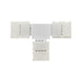 MossLED FlexLED QwikClip RGB 4-pin 3-way T-shaped connector top view solderless LED strip connector on white background