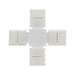 MossLED FlexLED QwikClip RGB 4-pin 4-way cross connector top view solderless LED strip connector on white background