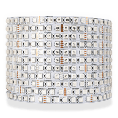 Moss LED FlexLED RGB 24V LED Strip Tape – 96 LEDs per metre, SMD 5050 RGB chips, 24VDC – Unlit 5m coil showing PCB and chip layout, for film, television, and live entertainment lighting