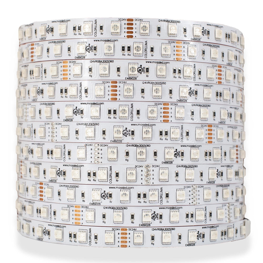 Moss LED FlexLED 60 RGBA 24V All-In-One Diode – 60 LED/m, white PCB cylindrical coil, SMD 5060, UL listed