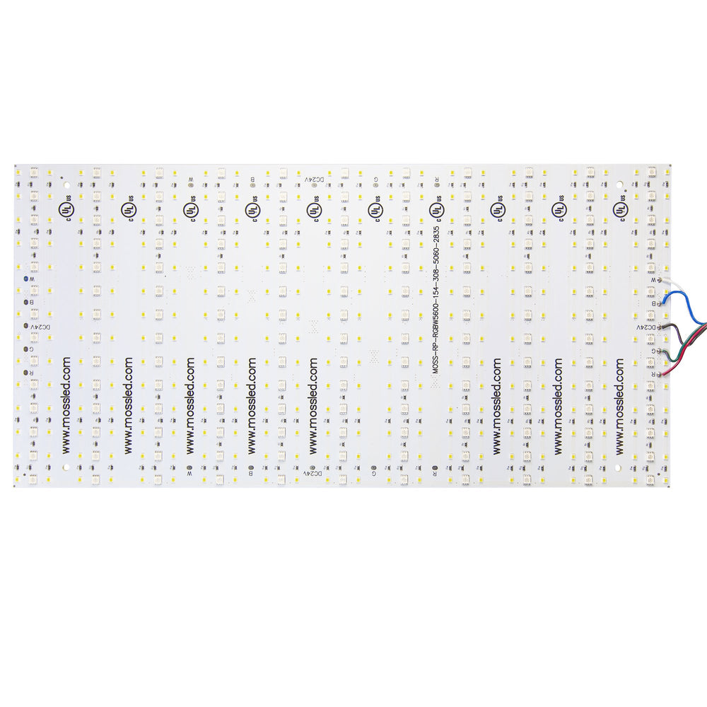 Moss LED LED+R RGBW Rigid Panel 240x480mm top view showing RGB and white LED chips PCB layout white background