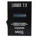 Moss LED LUXBOX 2.0 dual channel LED dimmer close-up showing LCD display with channel intensity readout and flicker-free dimming control branding