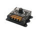 Moss LED Mini-Cine single channel rotary dimmer V2 front facing view showing prominent orange terminal block power and output connections product label and Moss LED branding