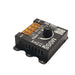 Moss LED Mini-Cine single channel rotary dimmer V2 right side angle view showing vertical Moss LED branding orange terminal block rotary knob and ventilation slots