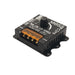 Moss LED Mini-Cine single channel rotary dimmer V2 top view showing full product label DIP switches orange terminal block rotary knob and Moss LED branding on black enclosure