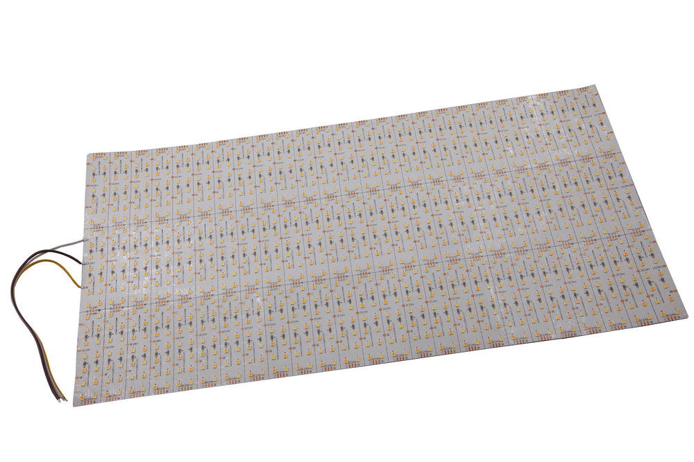 Moss LED ML21 Panel FlexLED 24V bi-colour CCT 500x240mm flexible LED panel overhead angled view bare wire leads white background