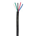 Moss LED multi-conductor cable service grade SJTOOW 5-conductor black jacket with green white red blue and black wires for low voltage LED RGB plus power on white background