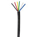 Moss LED multi-conductor cable service grade SJTOOW 6-conductor black jacket with yellow red white green blue and black wires for low voltage LED RGBW plus power on white background