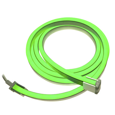 MossLED Neon FlexLED green RGB 24V flexible silicone neon LED strip coiled with power connectors on white background