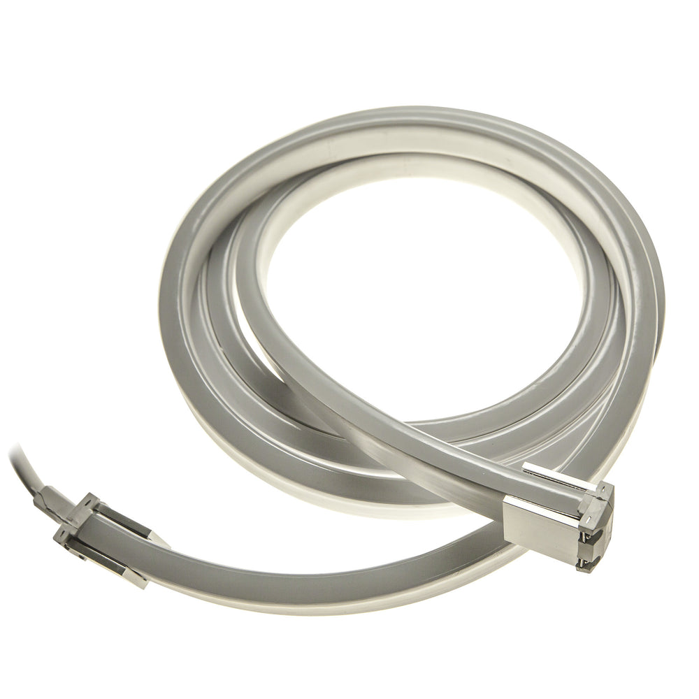 MossLED Neon FlexLED unlit clear silicone housing 24V flexible neon LED strip coiled showing off state with power connectors