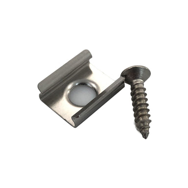 Moss LED neon FlexLED V2 mounting clip with screw vertical bend stainless steel metal hardware for securing neon LED strip housing