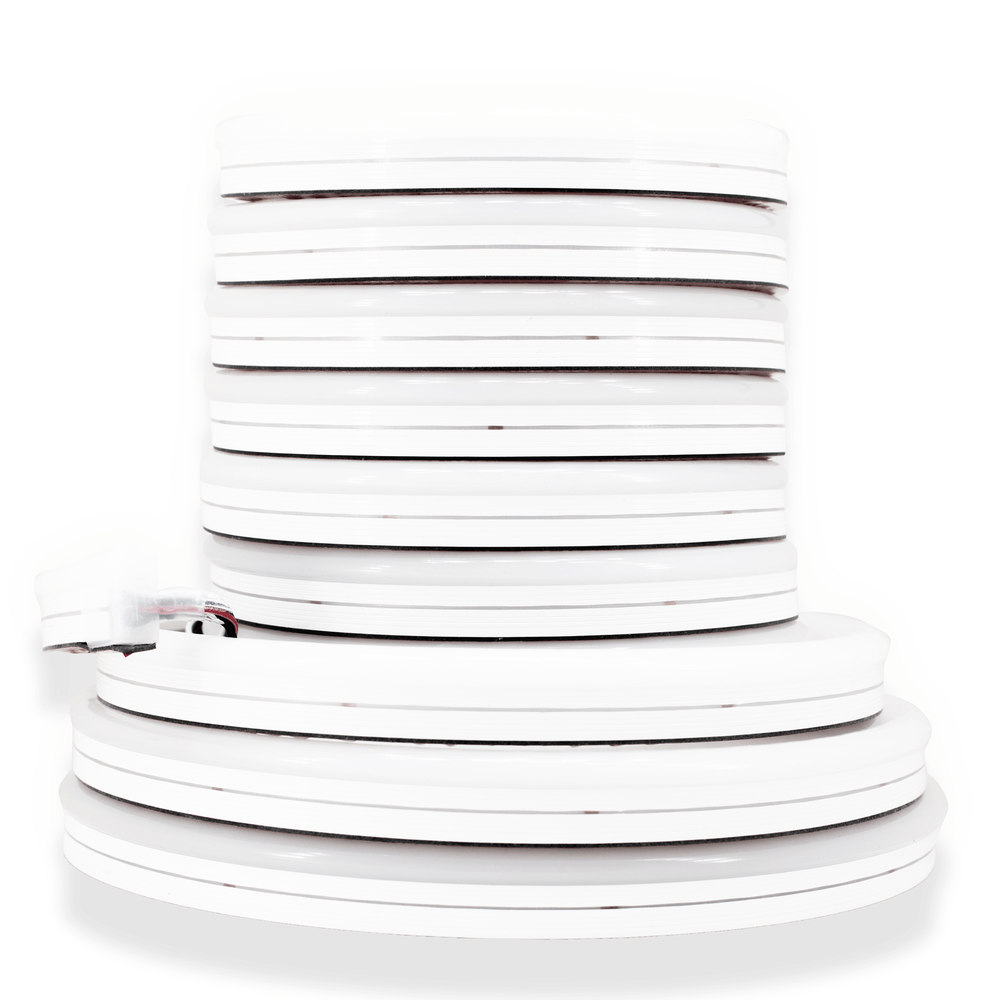 Moss LED Neon FlexLED V3 24V RGBW 2700K 480 LEDs/m neon replacement LED strip light 10 meter coiled reel on white background