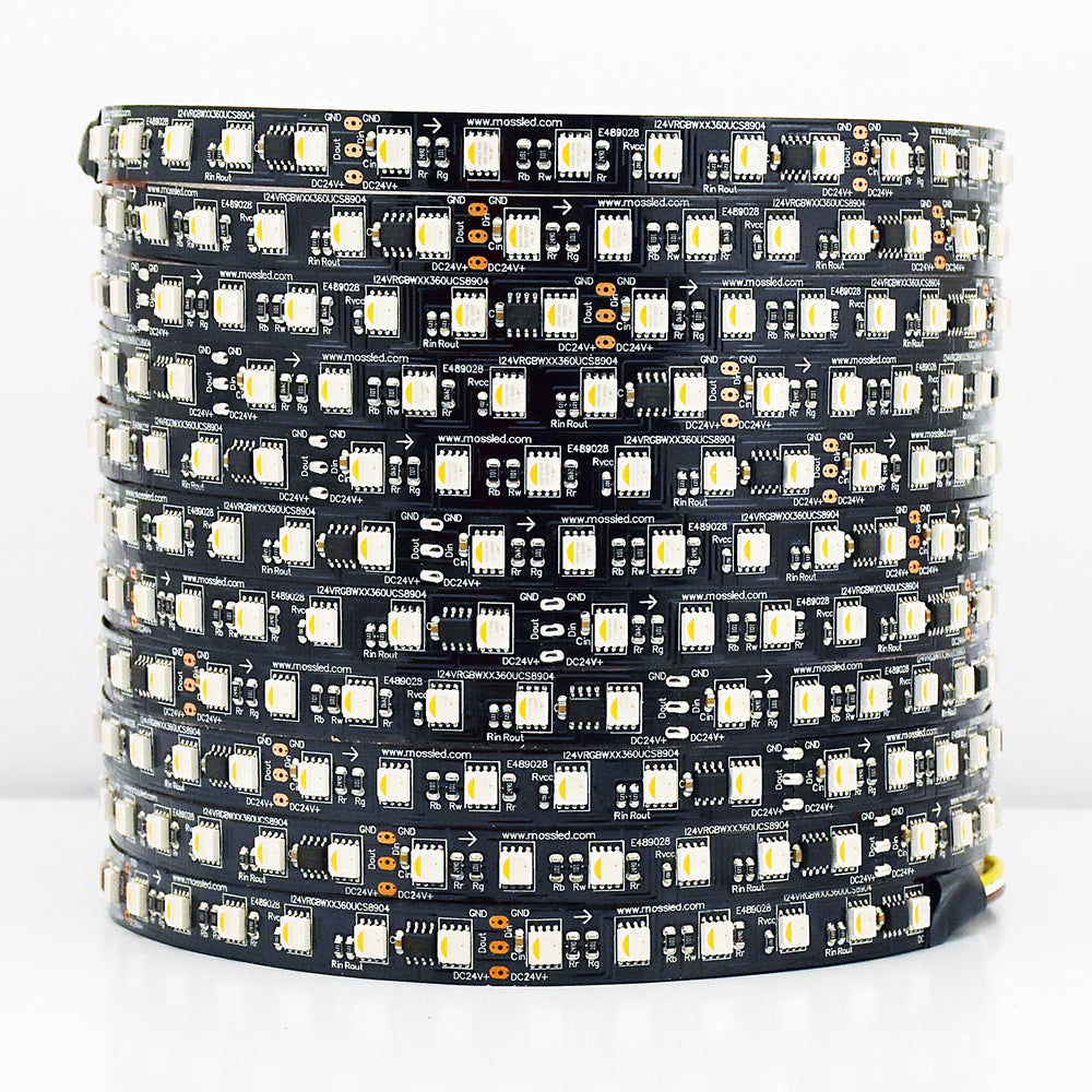 Moss LED Pixel FlexLED 24V RGBW – 72 LEDs per metre, Mid Frequency Group Chip Control Strip, UCS8904 Protocol, 5m Coil, ArtNet & sACN Compatible for Film, Television & Live Entertainment Pixel Lighting