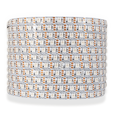 Moss LED Pixel FlexLED 5V RGB WS2812B LED tape coiled reel on white background showing RGB LEDs and IC chips