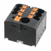 Moss LED power distribution block 7-pole 24A 600V black with orange push-in levers for LED power wiring