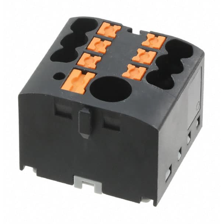 Moss LED power distribution block 7-pole 24A 600V black with orange push-in levers for LED power wiring