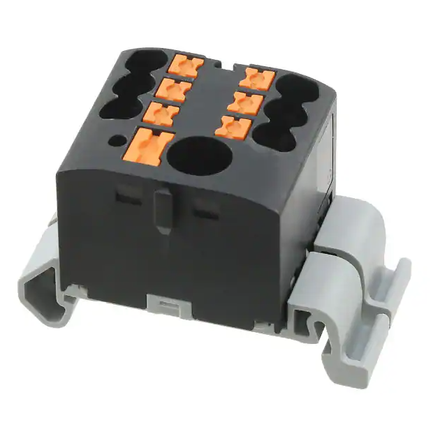 Moss LED power distribution terminal block 4-connection push-in type with DIN rail adapter and orange levers