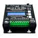 Moss LED Quad-LED HC DMX Decoder – Low Angle Front View Showing 4-Channel LED Output Terminal Block (CH1–CH4), DC Power Input, RJ45 DMX-512 Data Connectors, LCD Display & Control Panel for Film, Television & Stage Lighting