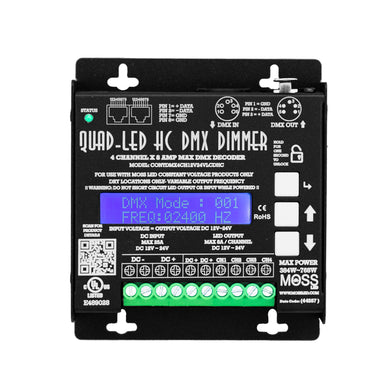 Moss LED Quad-LED High Current DMX Decoder – 4-Channel 8A Per Channel, 12–24V DC, Variable Frequency LED Dimmer for Film, Television & Stage Lighting Control